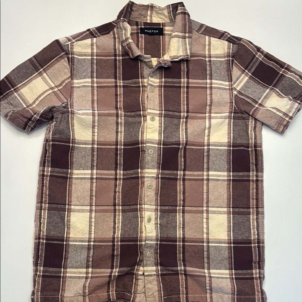 PacSun Brown and Cream Casual Button Down Shirt